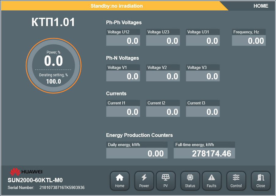 Huawei SUN2000 smart object. Inverter home page.