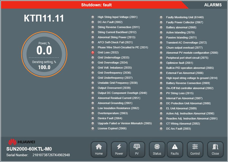 Huawei SUN2000 smart object. Inverter errors decoding page.